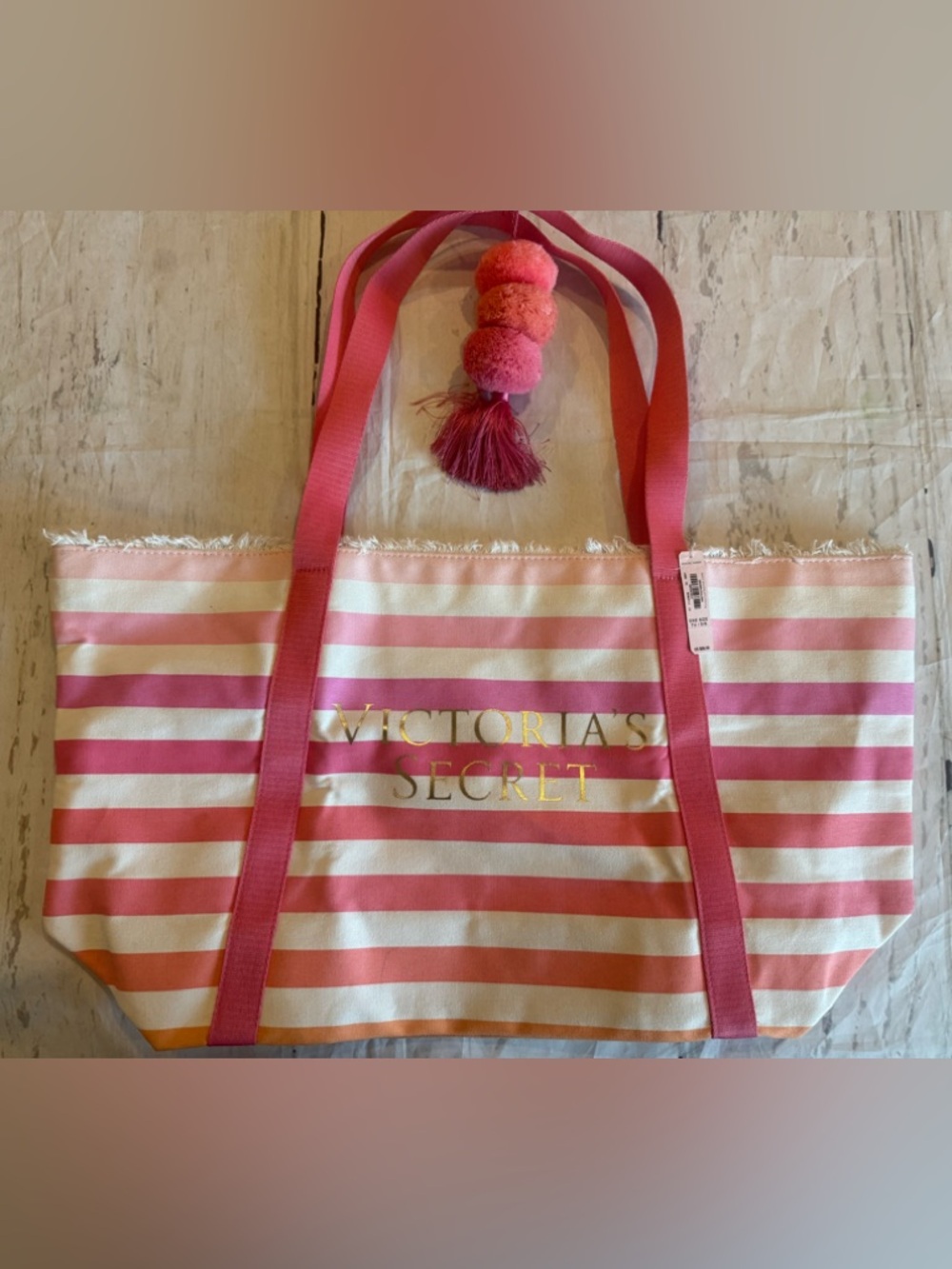 VVictoria Secret Pink White Orange Tote Bag New With Tag 21 1/2” X 12” As is